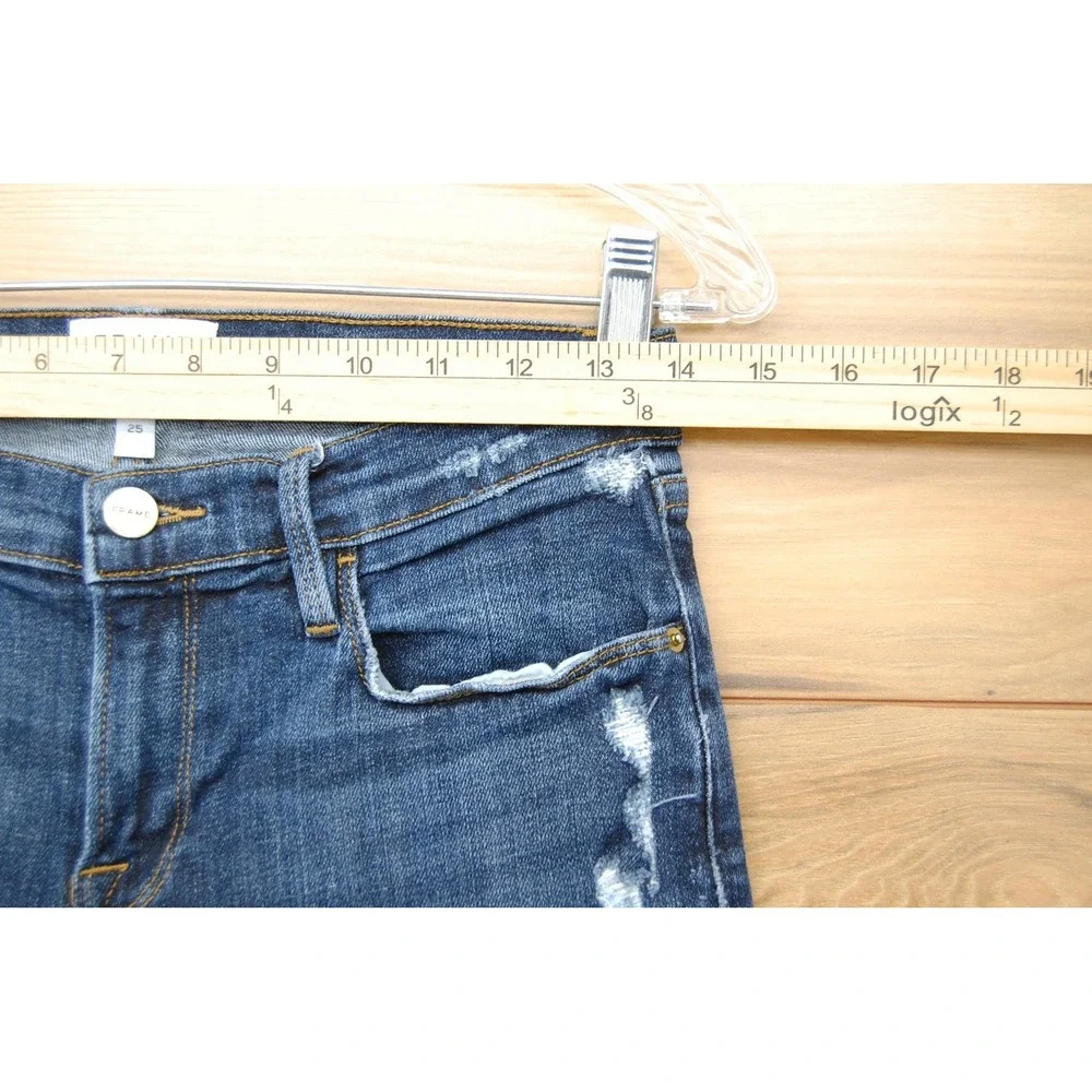 Frame‎ Le Garçon Crop Jeans Womens 25 Blue Distressed Denim Mid Rise Raw Hem USA